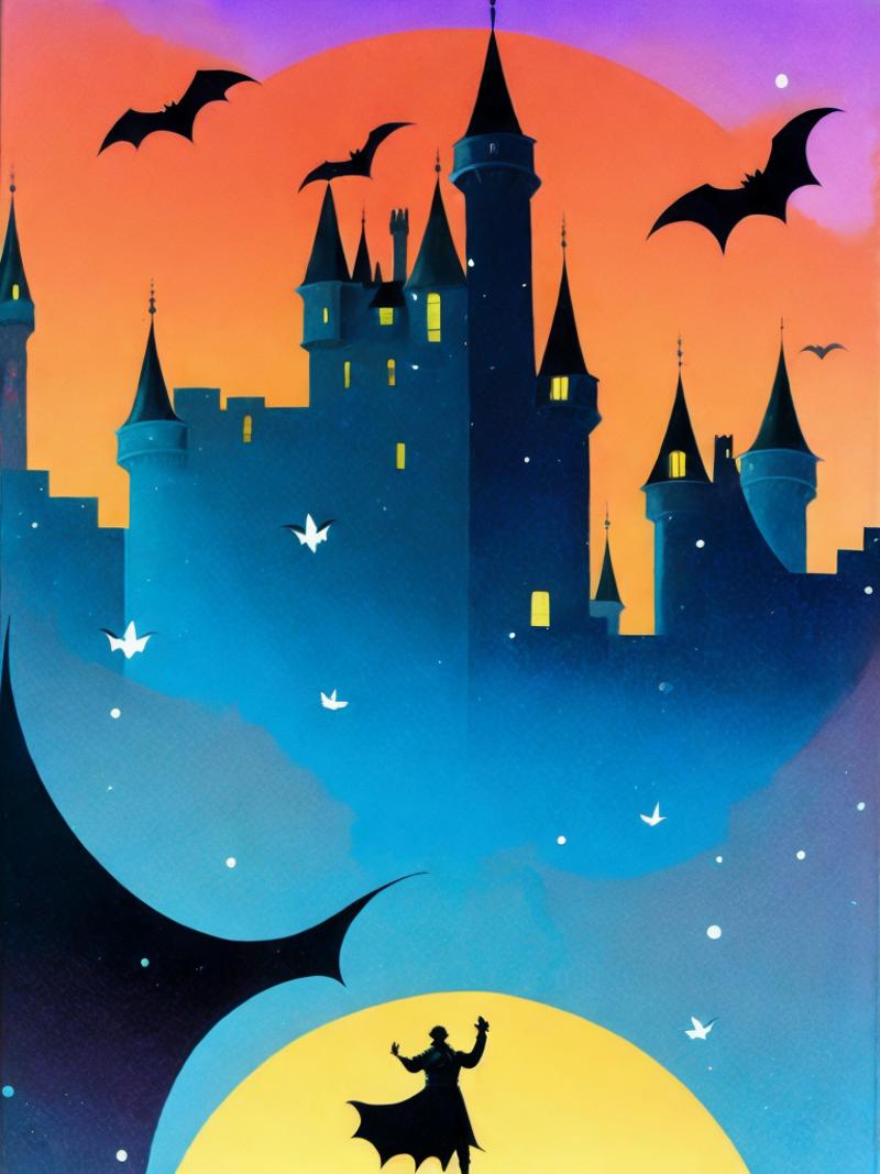 00794-2859468272-a painting of a castle with bats flying over it and a person standing in front of it by Ralph Bakshi.png